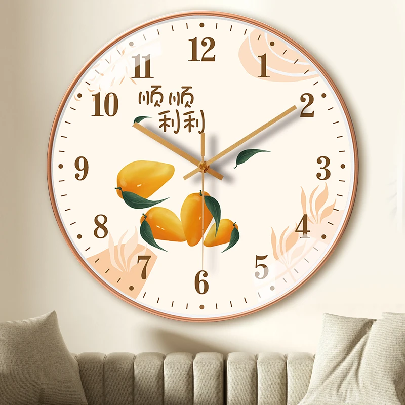 客厅挂钟顺顺利利吉祥静音装饰时钟免打孔餐厅挂钟现代简约时钟表