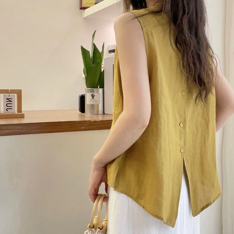 衬衫女无袖夏季2024新款洋气小衫法式别致韩版百搭女人味遮肉上衣