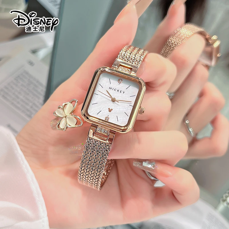 迪士尼手表女款学生小众轻奢简约气质初高中生高级感小方盘女士表