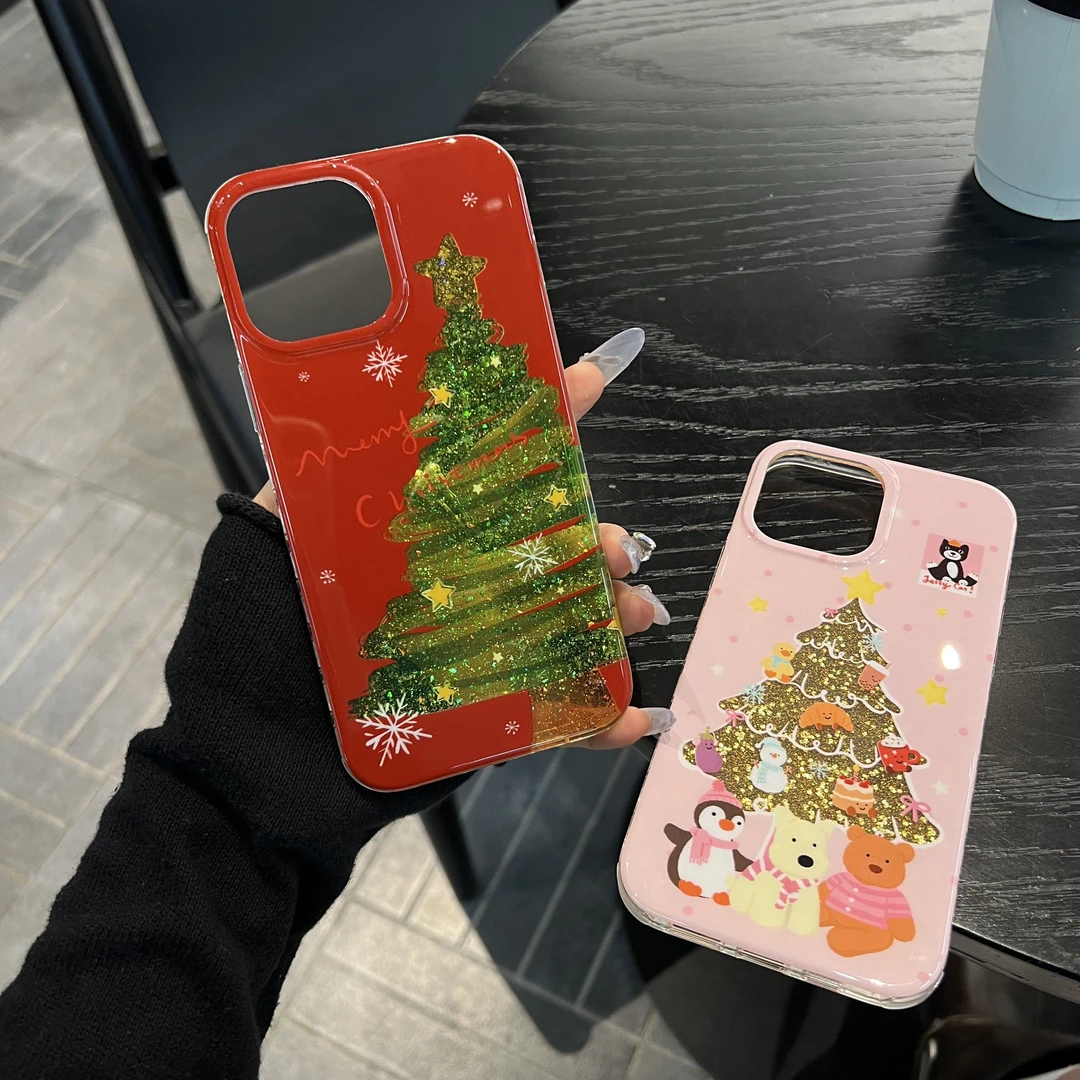 闪粉亮片星星圣诞树适用于苹果iphone16promax手机壳15防摔14硬13