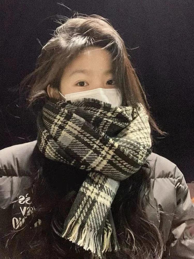 2023新款格子围巾女冬季韩系百搭氛围感高级感高中生加厚保暖围脖