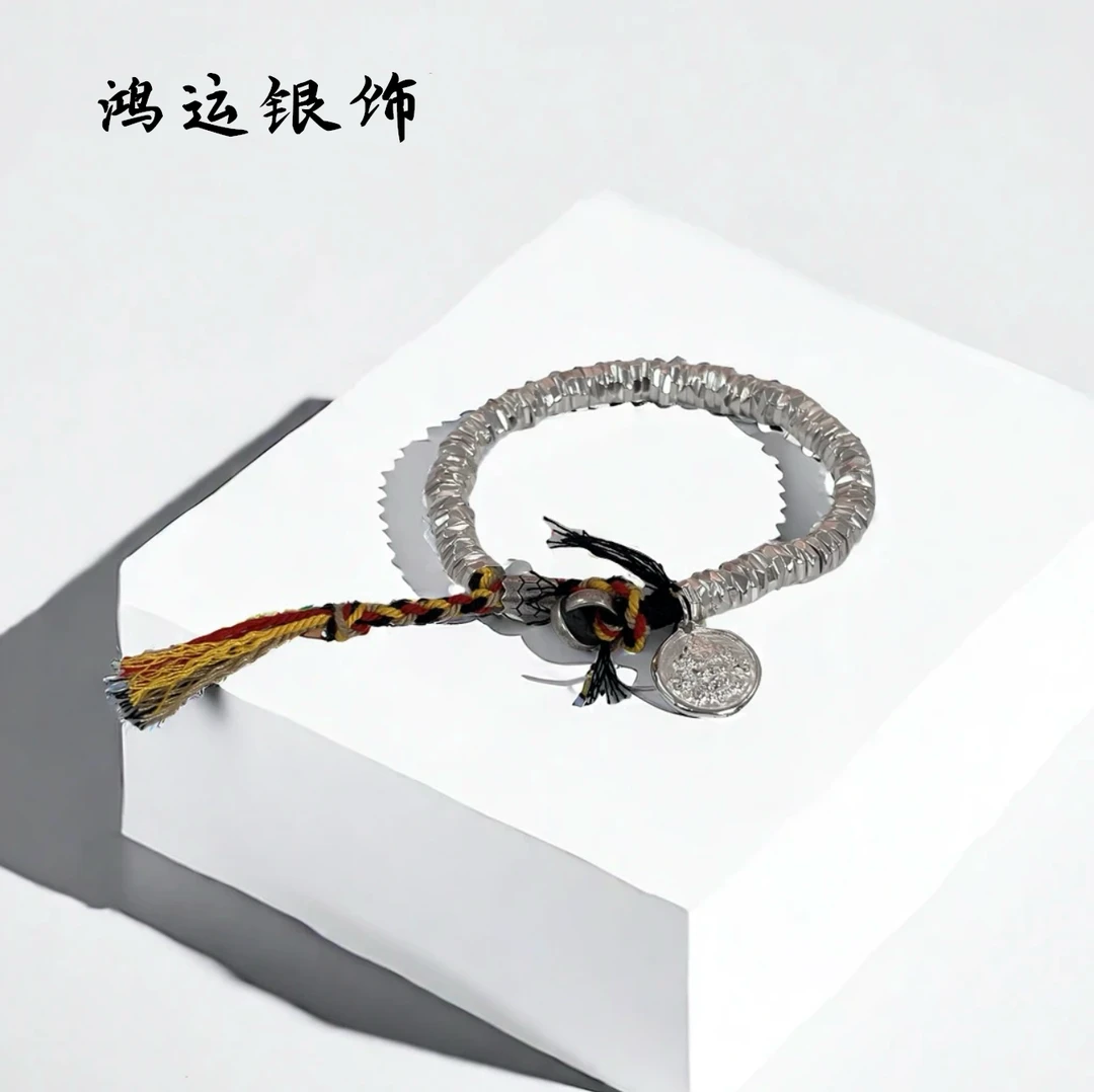 足银手链 【A63】38.5g足银黄财神999.9盘缠手链绳结气质简约