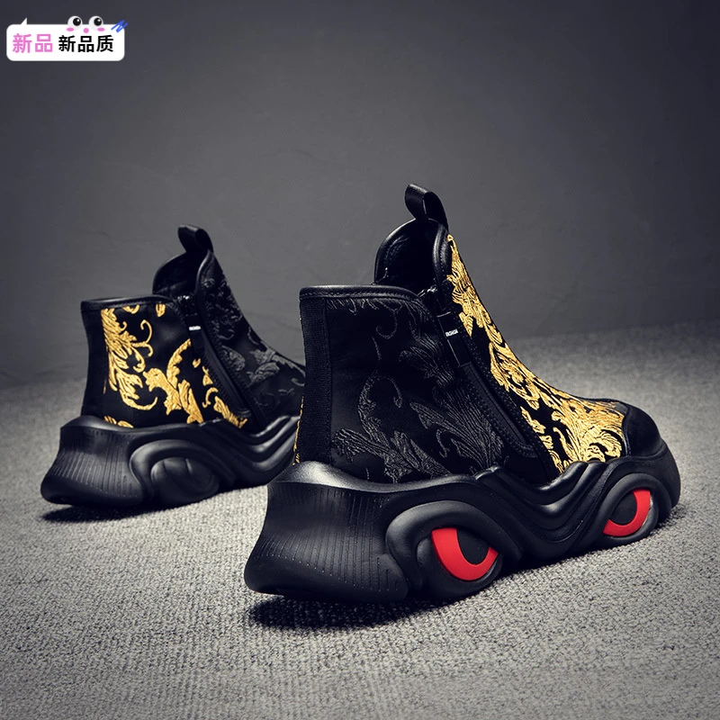 新品上市男鞋2024春季新款高帮鞋男运动休闲鞋厚底国潮男士靴子潮