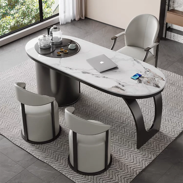 轻奢意式简约岩板茶台办公室客厅家用阳台一体功夫泡茶桌椅组合装