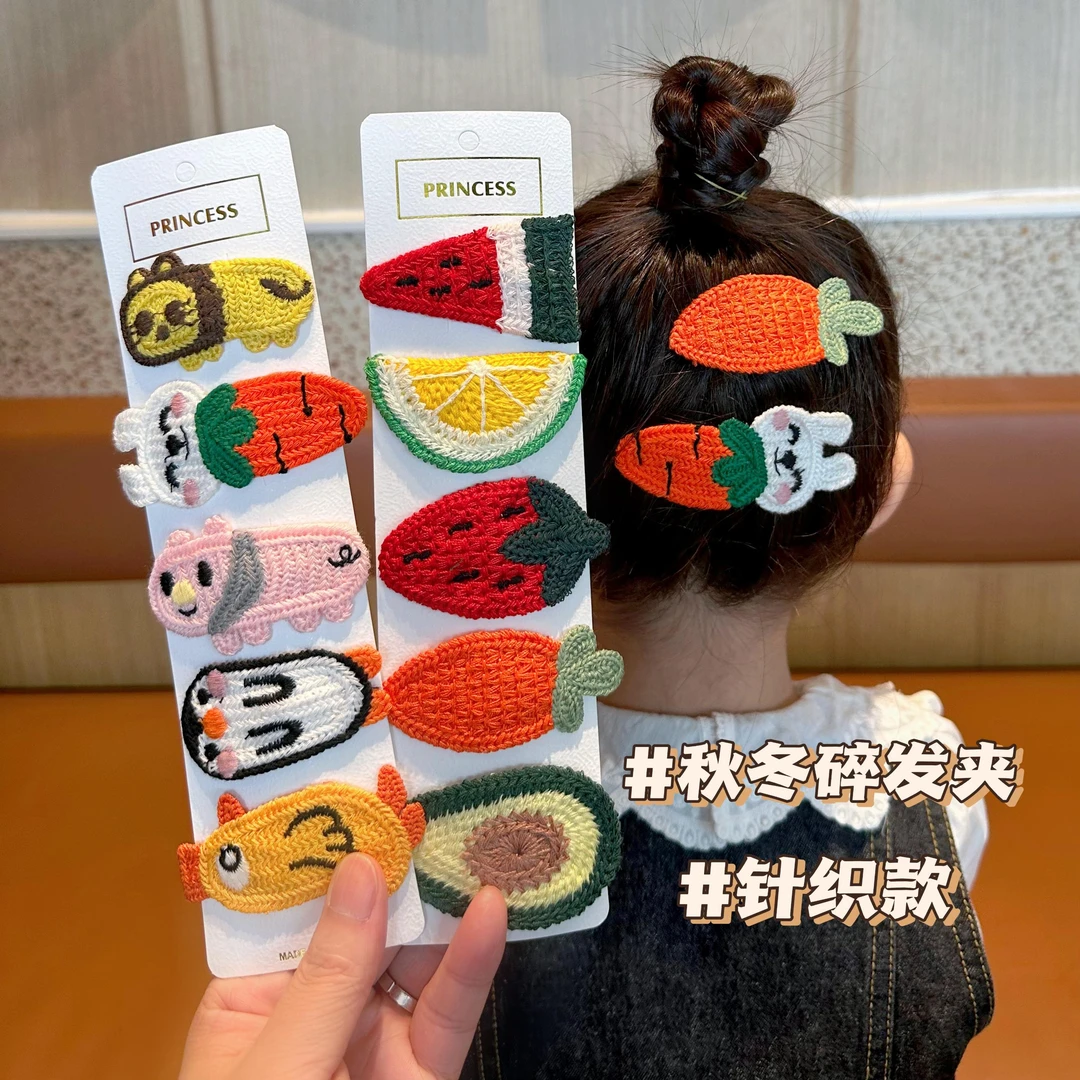 儿童碎发夹秋冬针织发卡发饰女童侧边夹刘海夹卡通可爱发夹小女孩