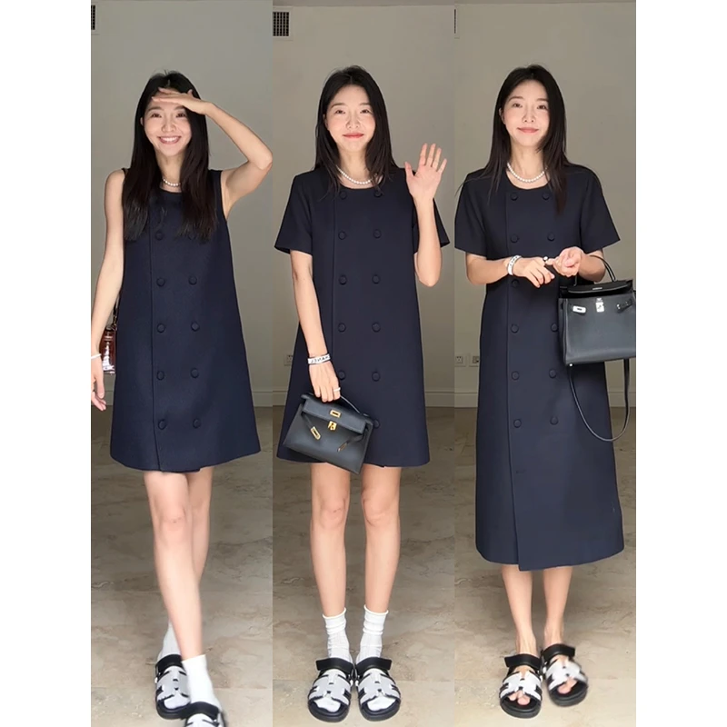 郭九九呢减龄时髦薄款小香重工宽松背心裙短袖连衣裙夏G924Q01385