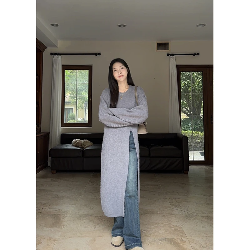 【年终清清 售完不补】侧开叉百搭显瘦显高长款毛衣外套 G923S04362