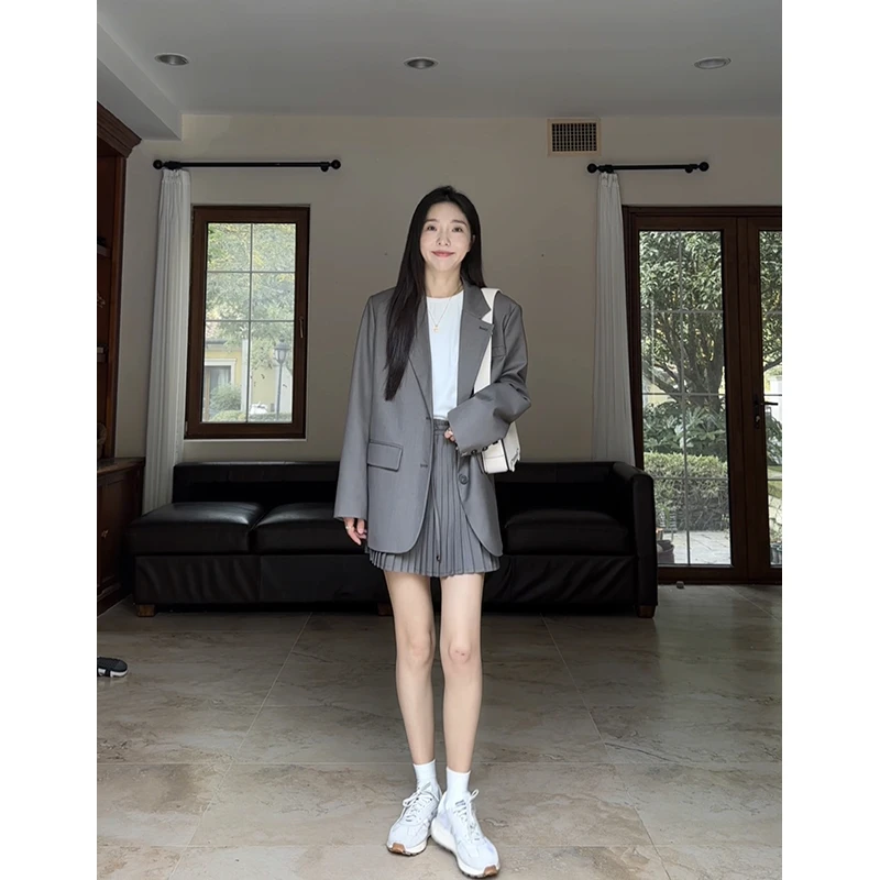 郭九九呢 轻熟学院风百搭宽松西装外套显瘦百褶半身裙 G923Z01406