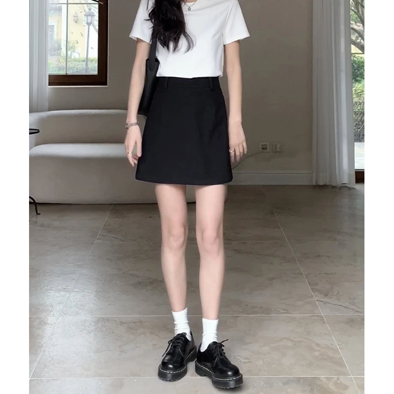 郭九九呢  高腰黑色A字百搭显瘦时尚辣妹短裙半身裙 G9G242194