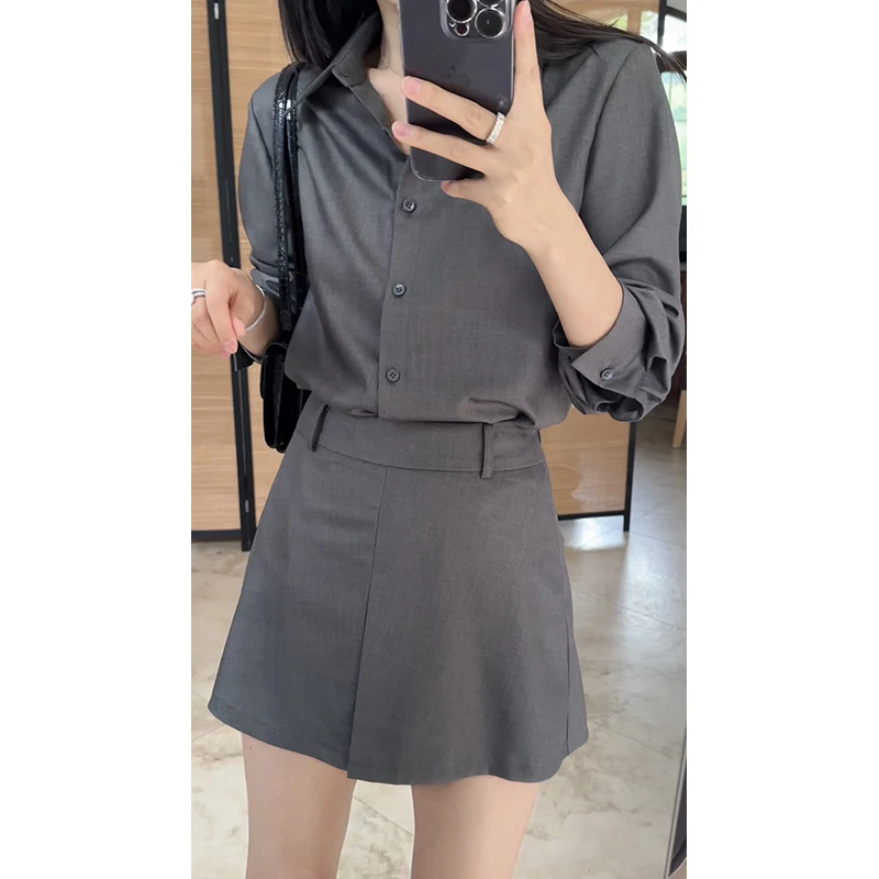 【断码特价 现货不补】 长袖灰色衬衫A字短裤半裙夏季薄G924Z06434