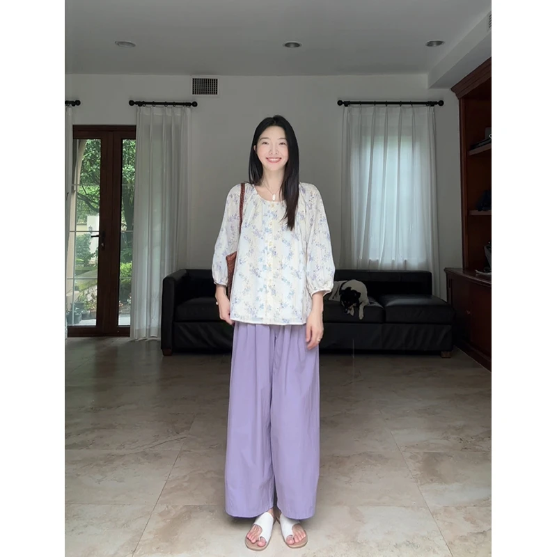 【断码特价 现货不补】纯棉阔腿裤泡泡袖宽松绣花上衣 G924A08386