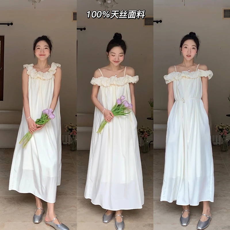 郭九九呢  100%天丝一字肩抽皱气质连衣裙（送腰带）G9Z347891