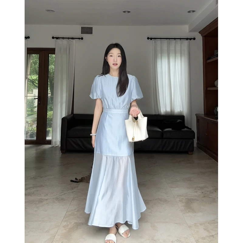 【断码特价 现货不补】天丝优雅温柔收腰显瘦鱼尾连衣裙 G924Q07557