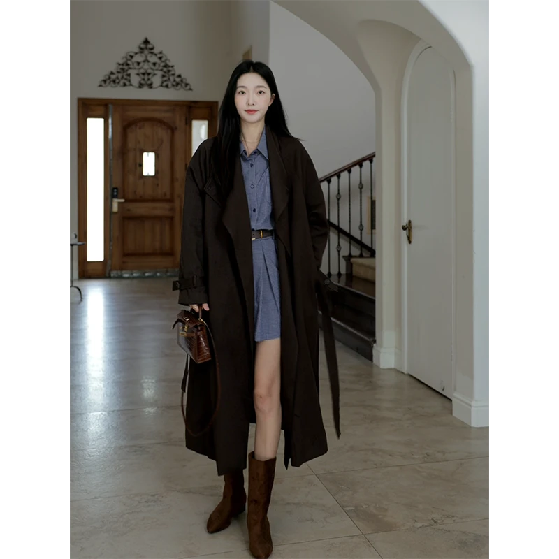 郭九九呢 天丝麻法式慵懒风两穿宽松显瘦风衣外套 G924A14787-1