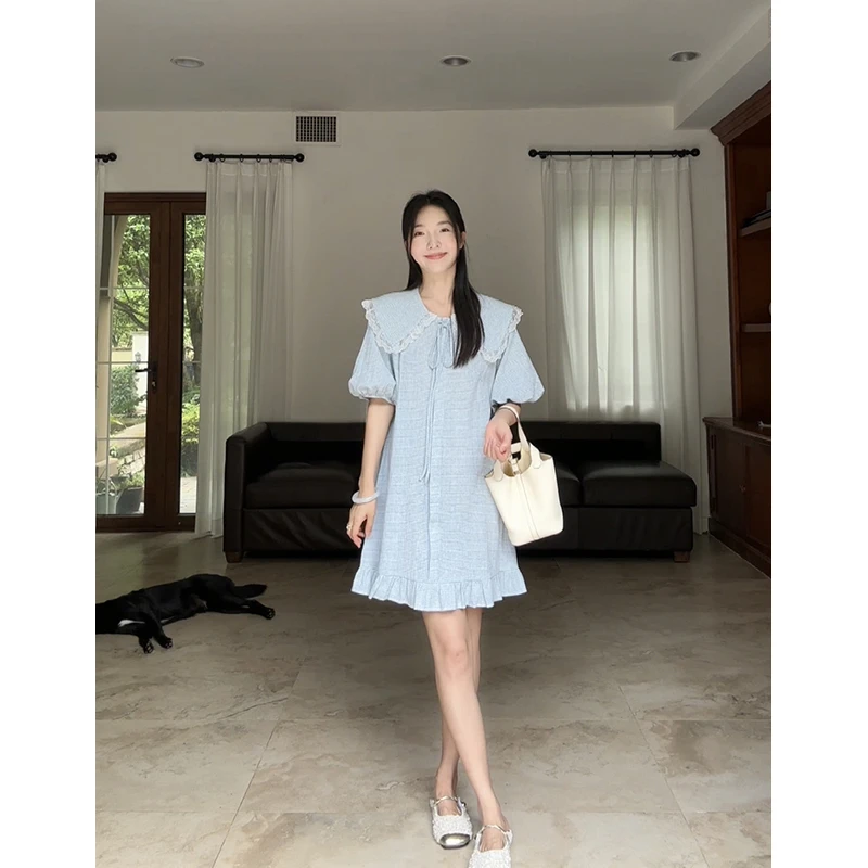 【断码特价 现货不补】棉亚麻花边宽松遮肉娃娃裙连衣裙 G924Q05603