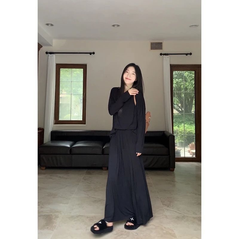 郭九九呢 慵懒随性百搭宽松显瘦装长袖T恤高腰半身裙G923A00854