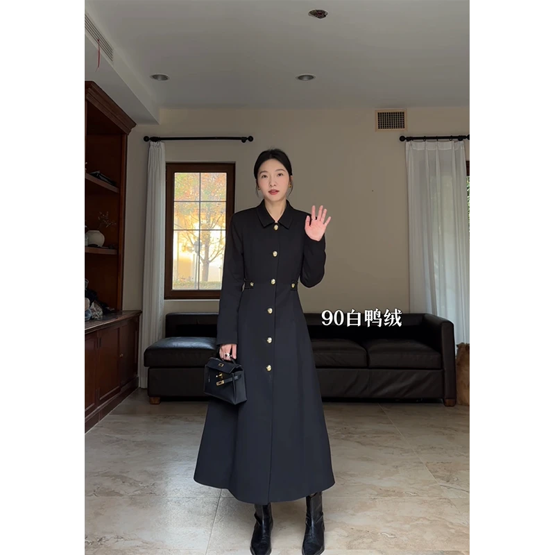 郭九九呢90白鸭绒赫本风收腰显瘦加厚西装羽绒大衣外套G923R10468