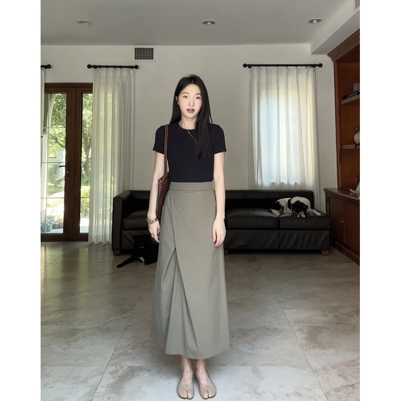 郭九九呢 天丝棉不规则通勤显瘦长裙半身裙百搭正肩T恤G924G08224