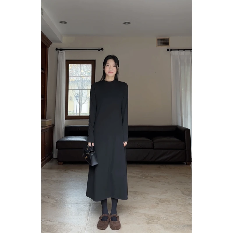 郭九九呢 休闲通勤德绒双面磨毛半高领百搭打底连衣裙 G923Q04526