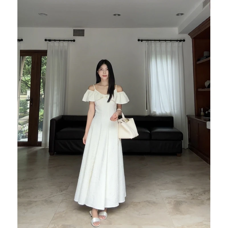 【断码特价 现货不补】 法式露肩两穿荷叶边吊带连衣裙 G924Q05935