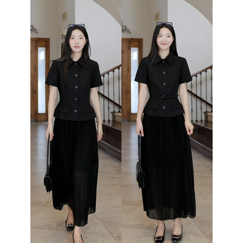【断码特价 现货不补】 收腰显瘦短袖上衣百褶半身裙 G924Z11719