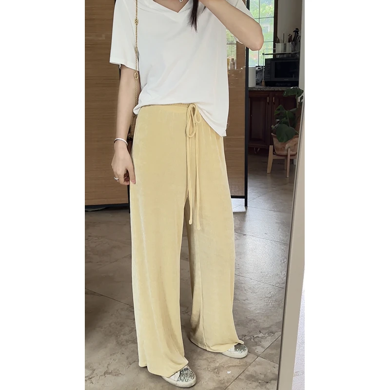 【断码特价 现货不补】 垂感竖坑条显瘦松紧腰直筒长裤 G924Z04734