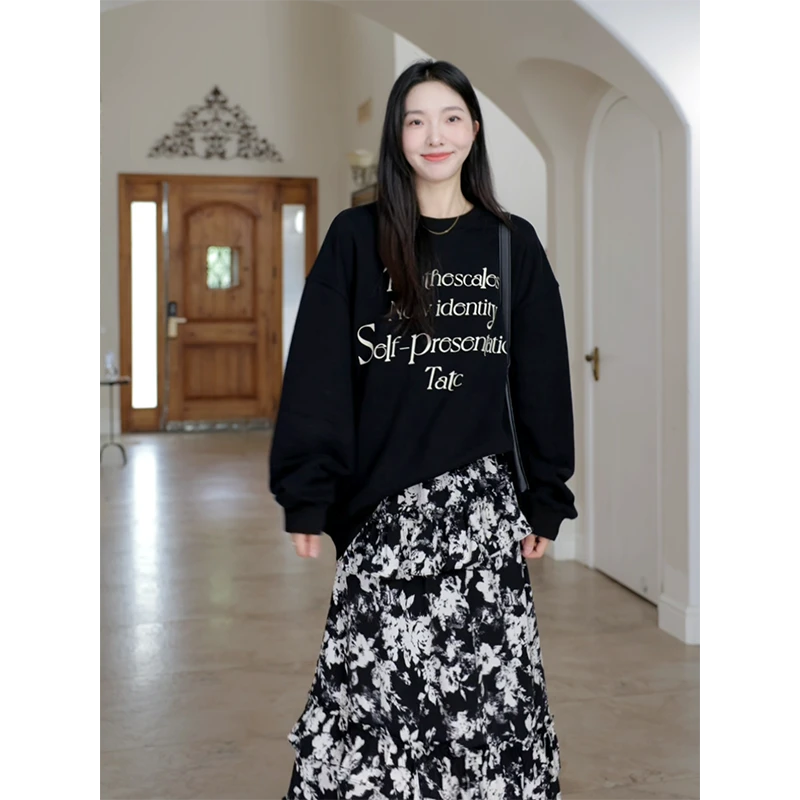 【断码特价 现货不补】纯棉薄绒卫衣荷叶边碎花半身裙 G924A15939