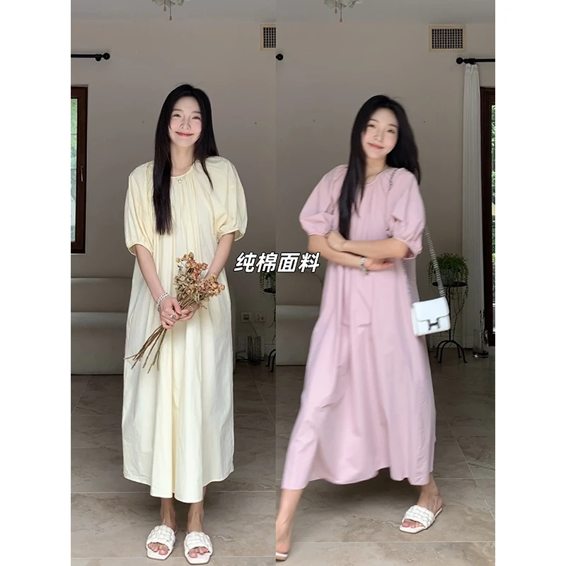 【年终清清 售完不补】纯棉两色圆领长款含腰带连衣裙 G9Z351157