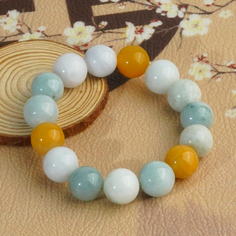 福利款-尺寸偏大翡翠多样色泽搭配手串13mm（微瑕 黄珠为合成珠）