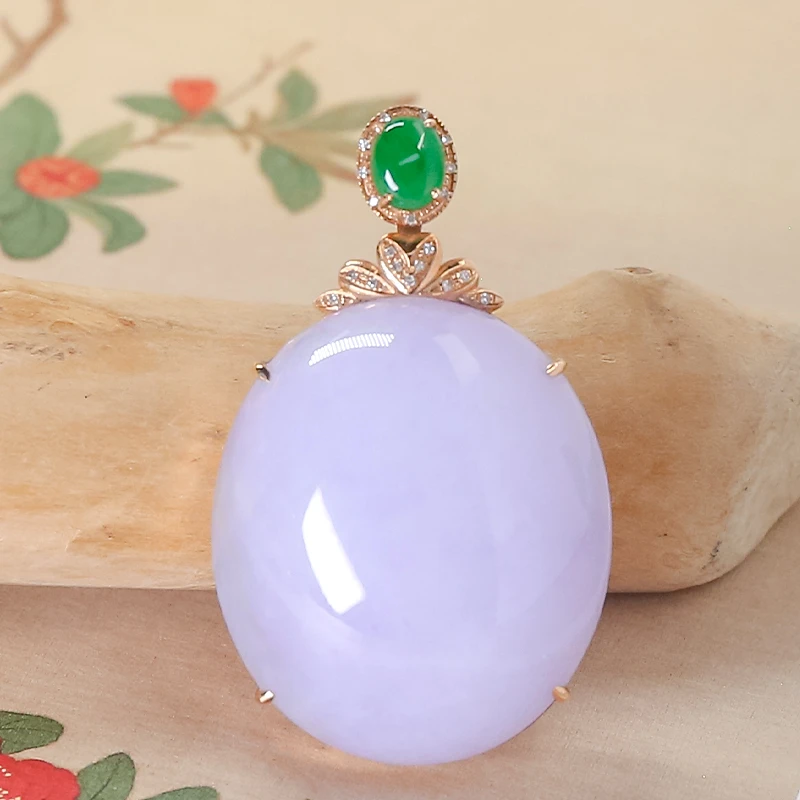 18k金 天然翡翠A货 大气简约风紫翡蛋面吊坠