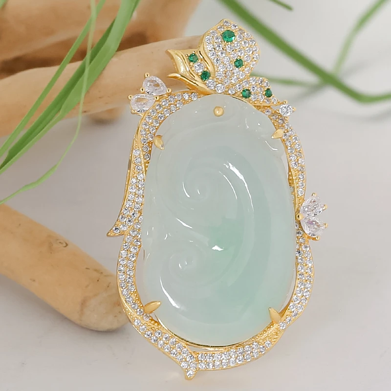 六星环绕-翡翠多样颜色如意吊坠项链（多样性发其一）