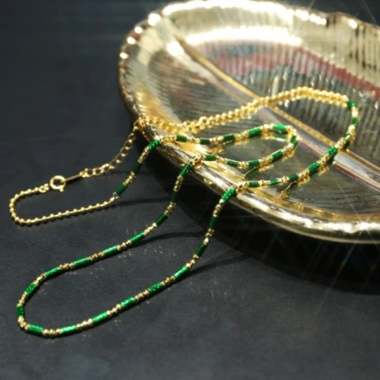 链子925银 一条金色绿银链子绿毛衣链50cm长度（绿色是工艺覆膜）