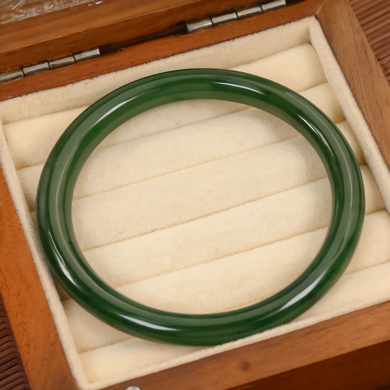 满绿天然宽和田玉碧玉 精美菠菜绿百搭美人腰细款手镯