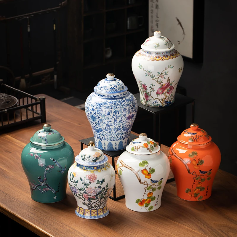 青花瓷茶叶罐精致密封陶瓷罐茶桌摆件家用便携茶叶罐存茶罐空罐