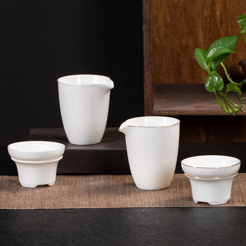 羊脂玉白瓷功夫茶具配件公道杯茶滤网一体陶瓷分茶器茶海过滤组