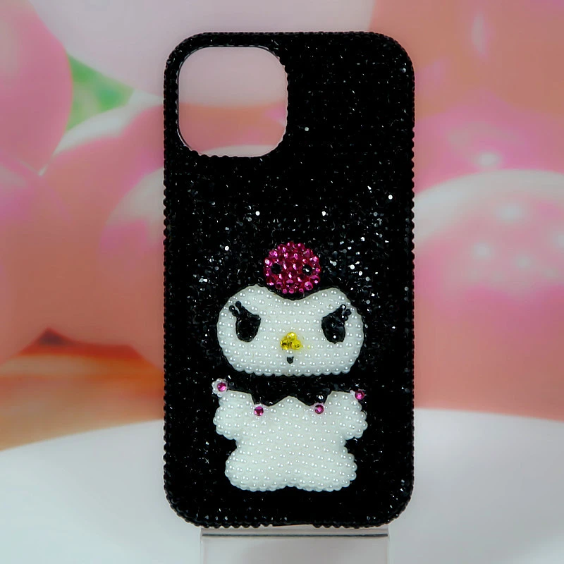 适用iPhone11121314 15pro XSMax苹果8plus黑色库洛米手机壳水钻