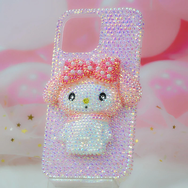 适用iPhone121314pro XSMax苹果8plus粉色果冻钻美乐蒂手机壳水钻