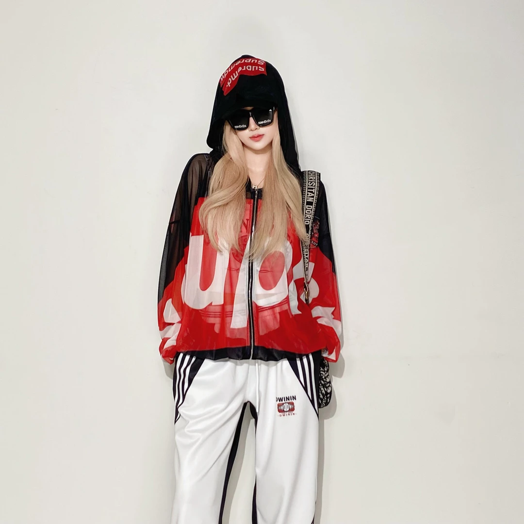 网纱连帽防晒衣女夏季戴帽子冰丝欧洲站潮牌薄款外套宽松夏天罩衫