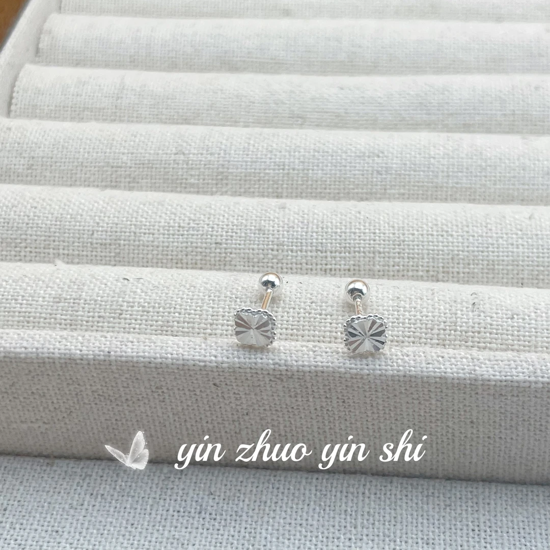 足银耳饰 银琢小方糖【足银999】精品气质百搭耳饰