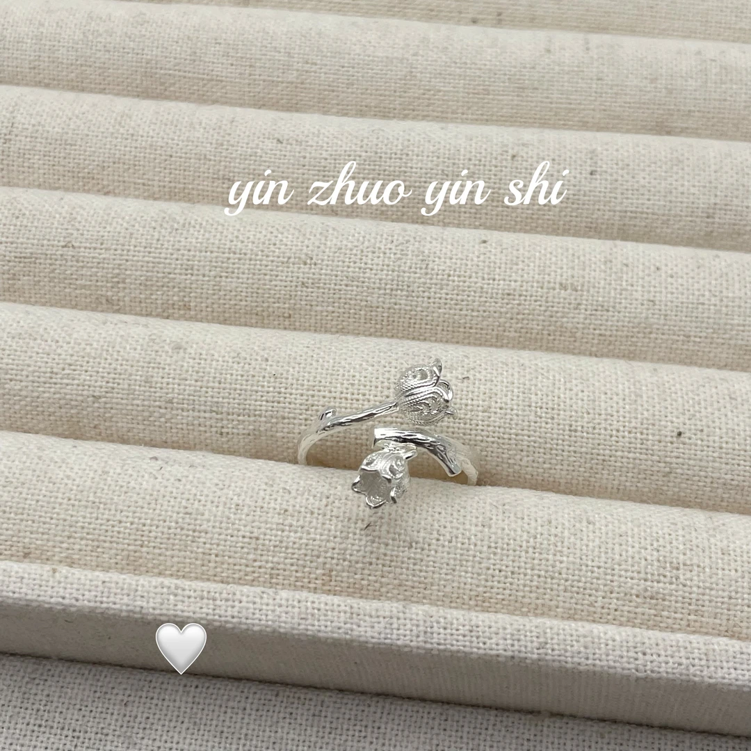 足银戒指 铃兰花足银戒指可爱银色韩版小巧冷淡风素款设计感气质