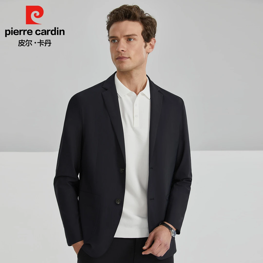 皮尔卡丹针织西服针织西服平驳领贴袋两粒扣西装外套PXK12021