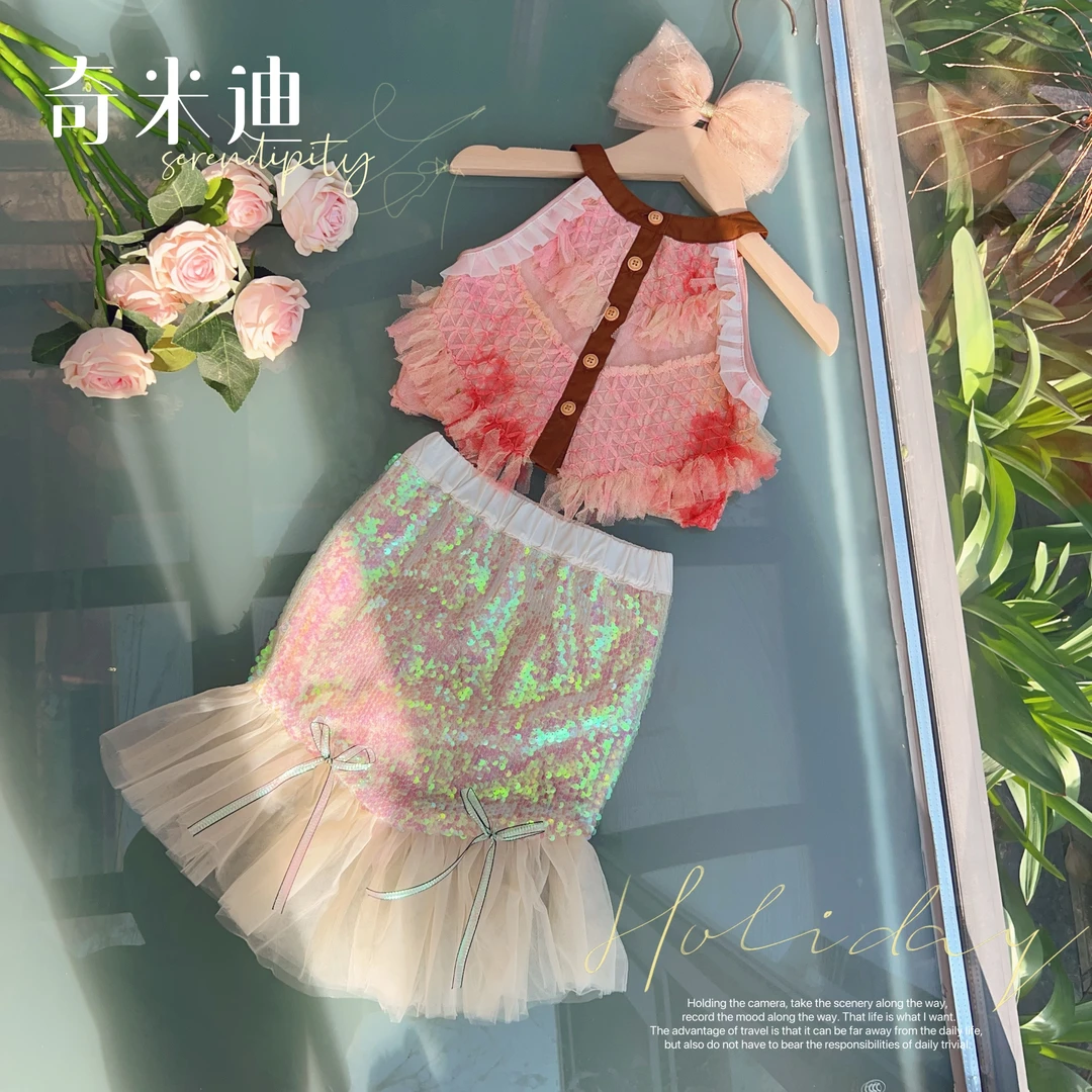 现货【小鱼姬】奇米迪女童挂脖衫夏季新儿童洛丽塔鱼尾裙21283