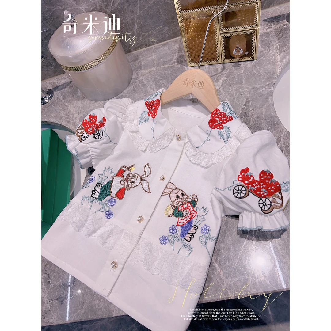【奇妙兔】奇米迪女童衬衫短袖儿童甜美上衣夏装新款21265