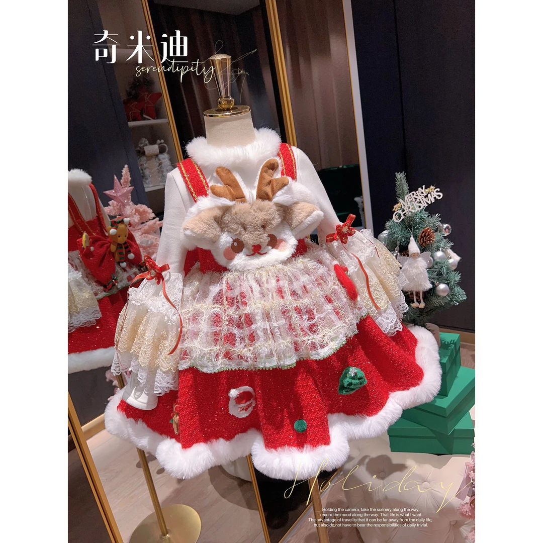 现货【麋鹿】奇米迪新年装女童连衣裙冬季新儿童加厚裙子44191