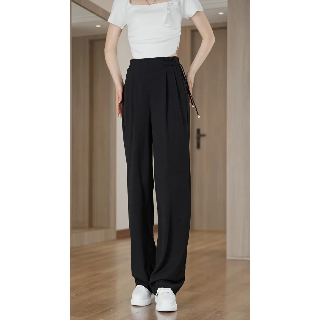 小个子高腰中式垂感直筒裤时尚休闲显瘦百搭宽松纯色阔腿女长裤潮