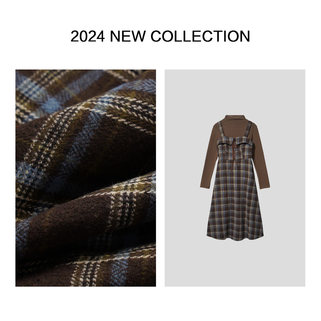 【芳芳专属】D3358055 保暖加绒格子裙套装