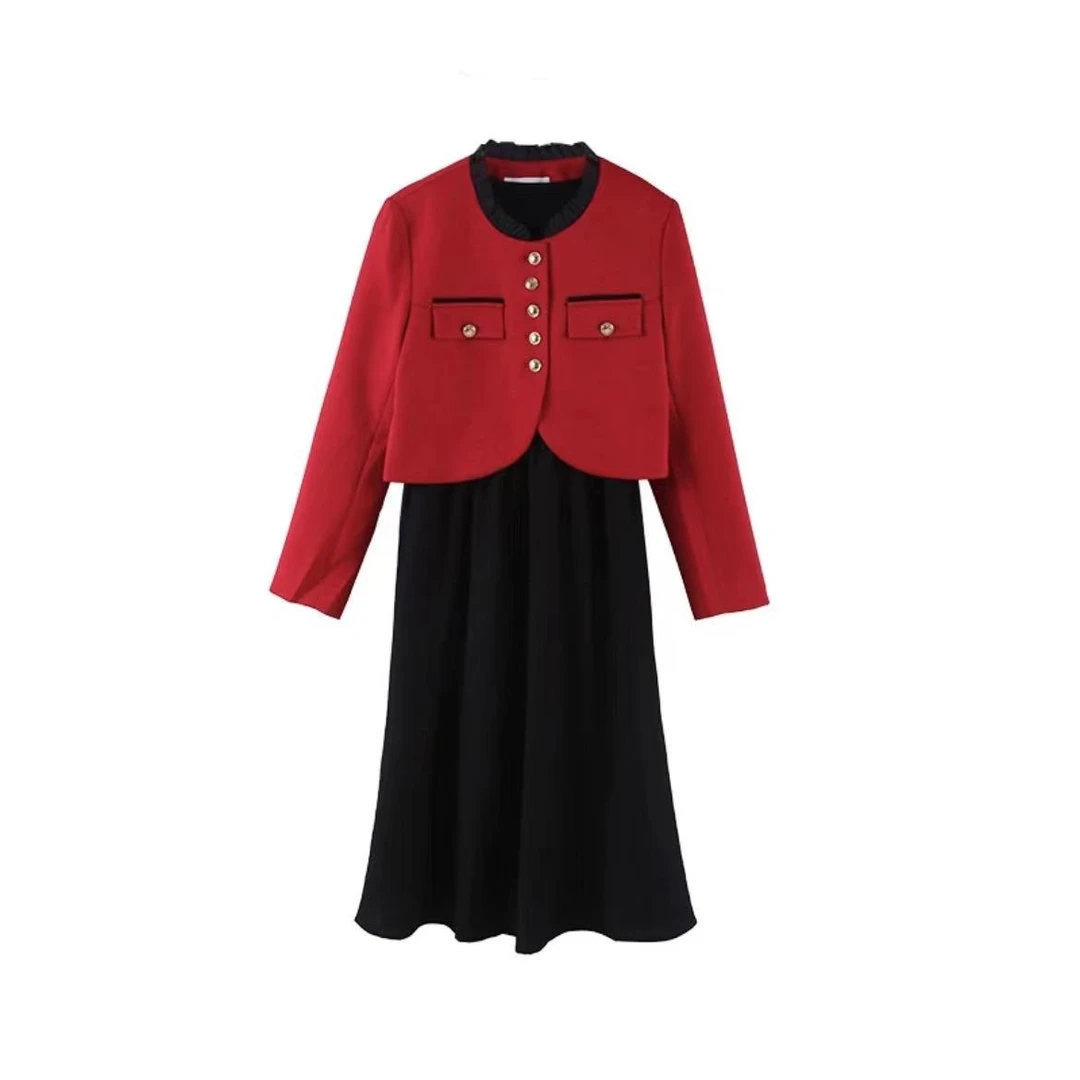 【芳芳专属】 D3338069B 时尚连衣裙+外套套装女