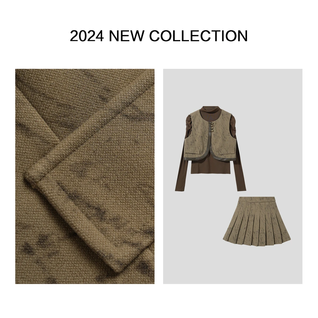 【婷婷专属】D3F18080A 秋季女装纯色高腰短裙套装-8080