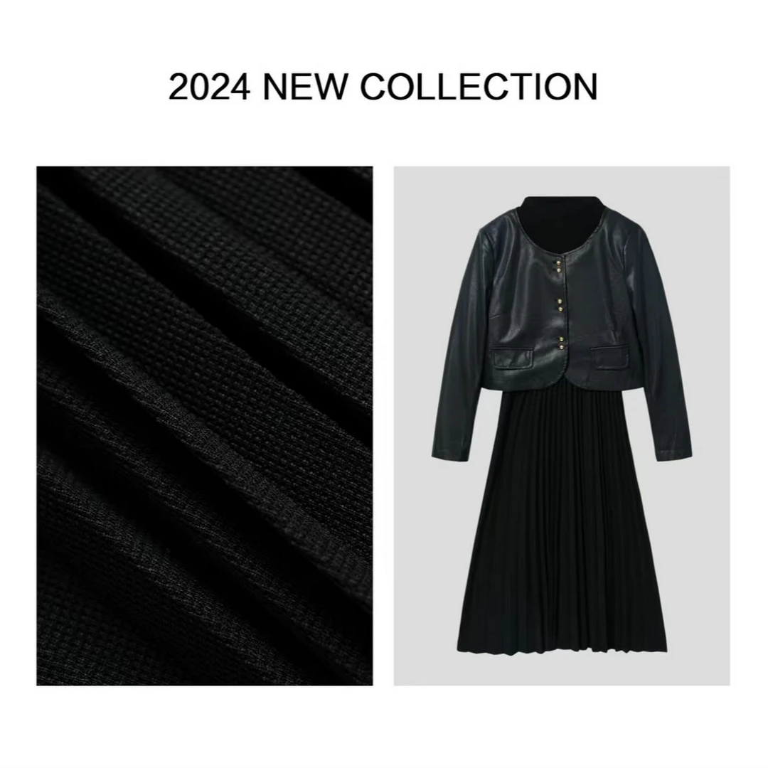 【洛美美专属】D1F17035B 新品秋装时尚上衣+连衣裙两件套装(7035B)