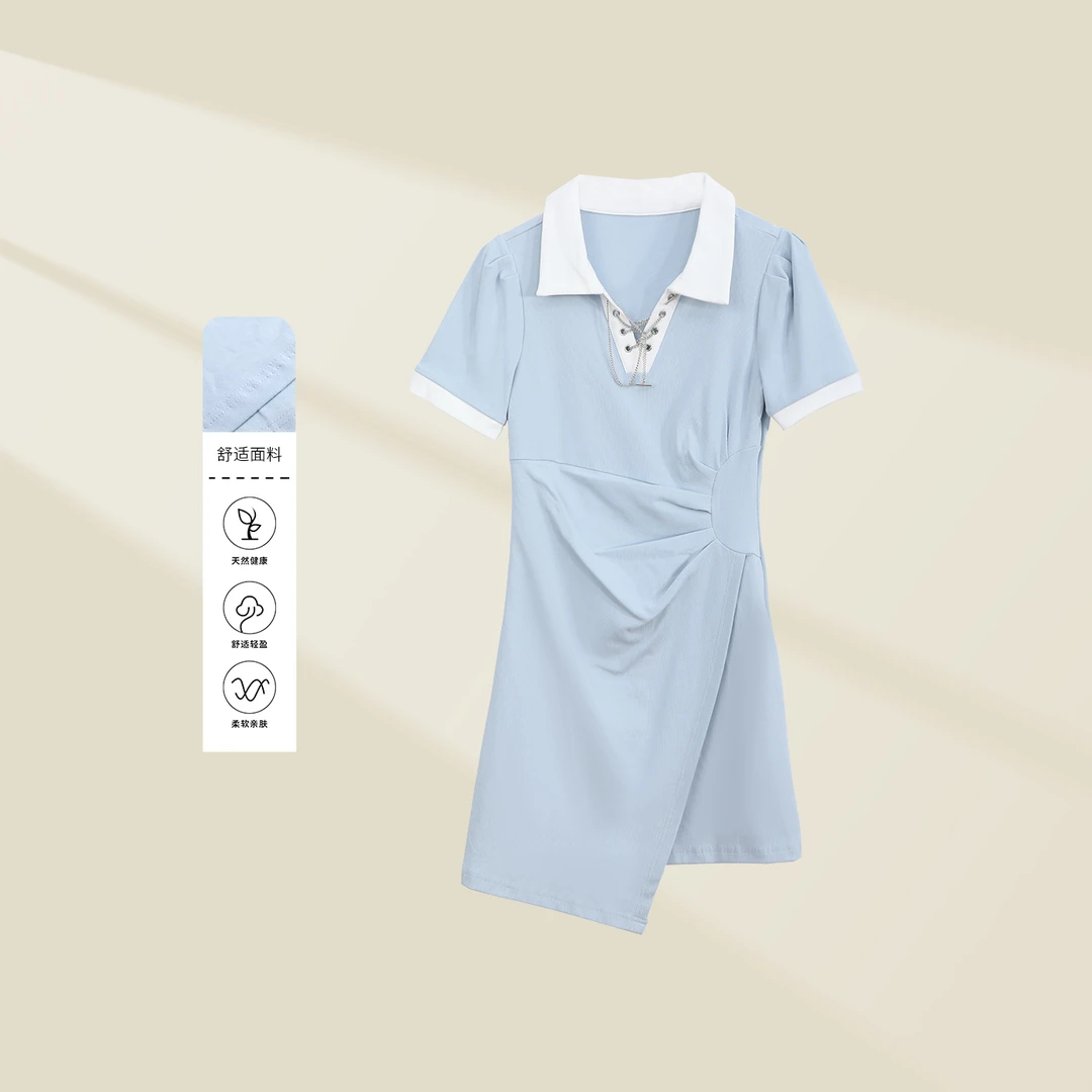 【婷婷专属】L132026 清新夏日：时尚蕾丝短袖收腰A字裙-2026